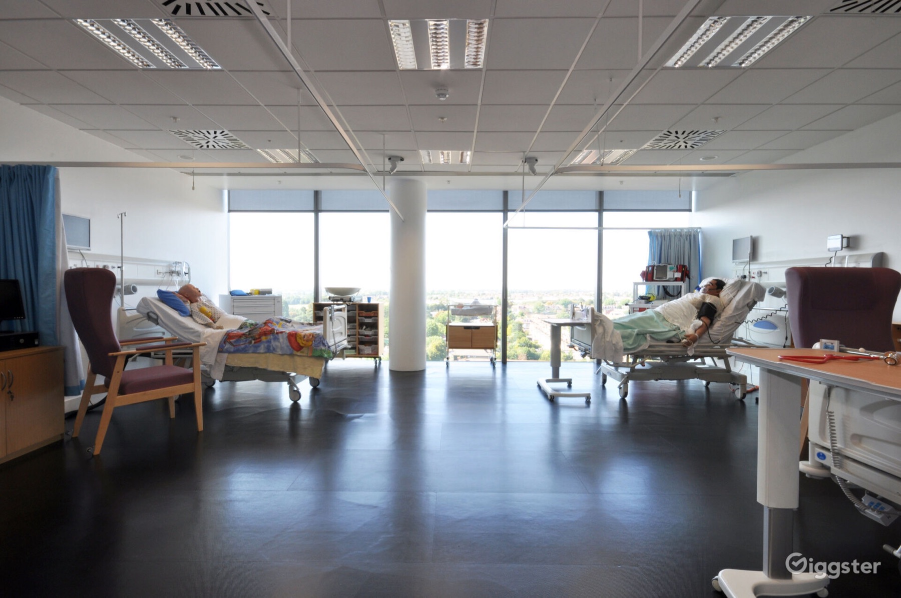 Bright contemporary hospital ward with two beds