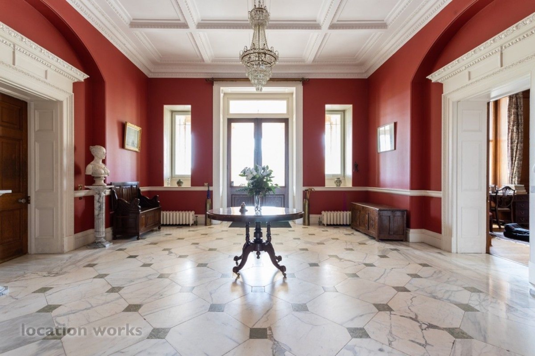 Red and white classical entrance hall